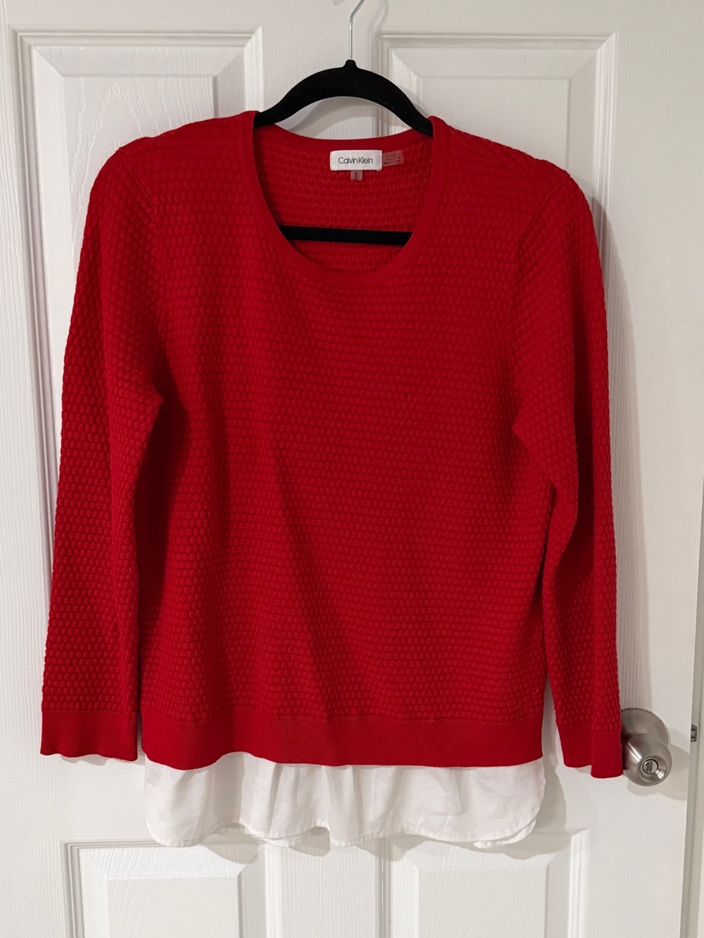 Calvin Klein Red Knit Sweater with White Hem
